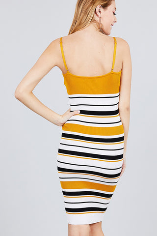 Straight Neck Multi Stripe Cami Mini Sweater Dress