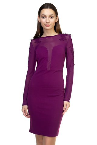 Long Sleeve Floral Mesh Dress