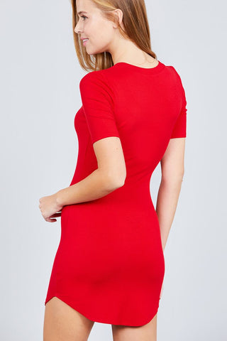 Short Sleeve Round Neck Rayon Spandex Rib Mini Dress