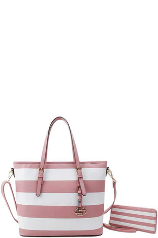 2in1 Modern Striped Shopper Bag With Matching Wallet
