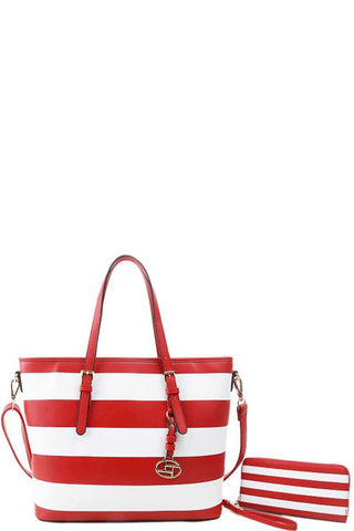 2in1 Modern Striped Shopper Bag With Matching Wallet