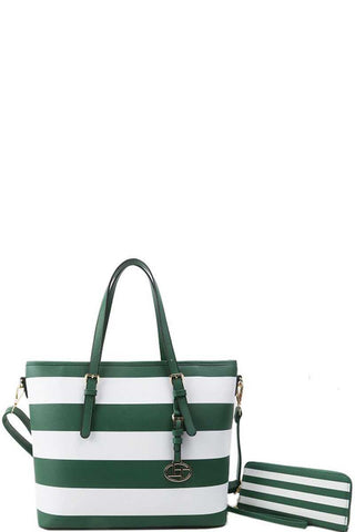 2in1 Modern Striped Shopper Bag With Matching Wallet
