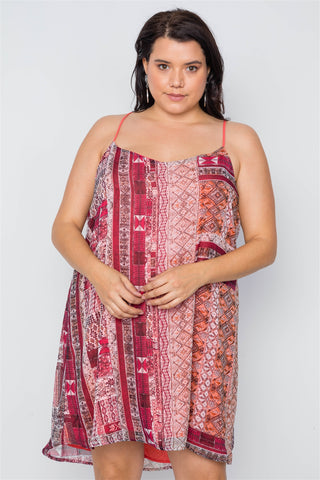 Plus Size Multi Coral Cami Slip Mini Dress