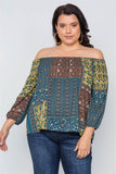 Plus Size Off-the-shoulder Multi Print Top