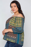 Plus Size Off-the-shoulder Multi Print Top