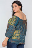 Plus Size Off-the-shoulder Multi Print Top