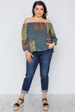 Plus Size Off-the-shoulder Multi Print Top