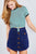 Short Crew Neck W/contrast Binding Front Tie Stripe Rayon Spandex Top
