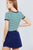 Short Crew Neck W/contrast Binding Front Tie Stripe Rayon Spandex Top