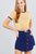 Short Crew Neck W/contrast Binding Front Tie Stripe Rayon Spandex Top