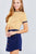 Short Crew Neck W/contrast Binding Front Tie Stripe Rayon Spandex Top