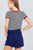 Short Crew Neck W/contrast Binding Front Tie Stripe Rayon Spandex Top