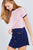 Short Crew Neck W/contrast Binding Front Tie Stripe Rayon Spandex Top