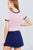 Short Crew Neck W/contrast Binding Front Tie Stripe Rayon Spandex Top