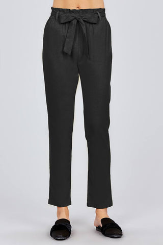 Paper Bag W/bow Tie Long Linen Pants