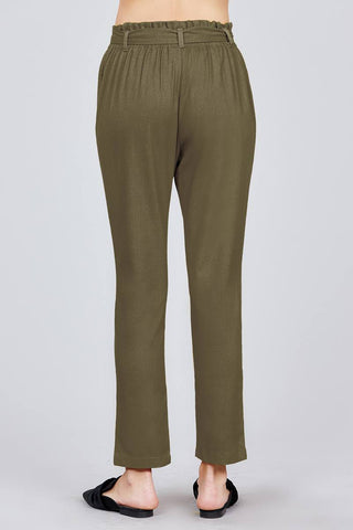 Paper Bag W/bow Tie Long Linen Pants