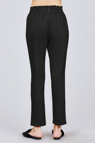 Paper Bag W/bow Tie Long Linen Pants