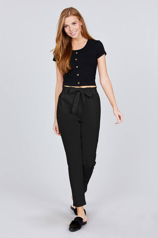 Paper Bag W/bow Tie Long Linen Pants