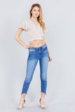 Short Sleeve V-neck W/surplice Tie Detail Woven Top