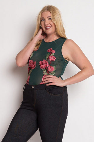 Floral Embroidery Mesh Bodysuit