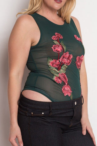Floral Embroidery Mesh Bodysuit