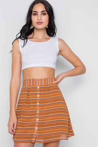 Stripe Button Down High Waist Retro Mini Skirt