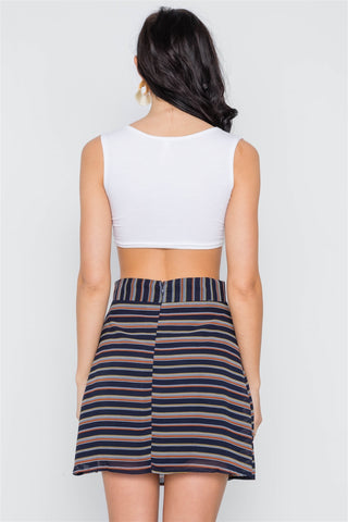 Stripe Button Down High Waist Retro Mini Skirt