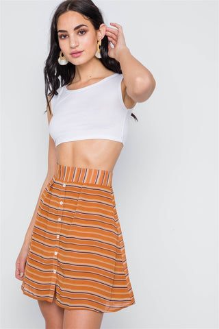Stripe Button Down High Waist Retro Mini Skirt