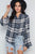 blue Plaid Button Down Bell Sleeve Top