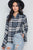 blue Plaid Button Down Bell Sleeve Top