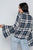 blue Plaid Button Down Bell Sleeve Top