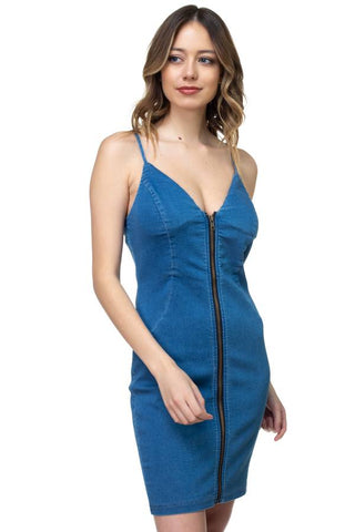 Denim Zipper Up Mini Dress
