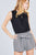 Sleeveless Ruffle Neck W/self Tie Smocked Yoke Detail Front Button Woven Top