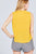 Sleeveless Ruffle Neck W/self Tie Smocked Yoke Detail Front Button Woven Top