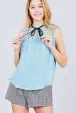 Sleeveless Contrast Tie W/lace Wool Dobby Woven Top