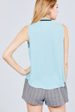 Sleeveless Contrast Tie W/lace Wool Dobby Woven Top