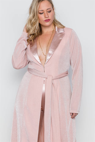 Plus Size Rose Two Piece Cardigan Satin Pants Set