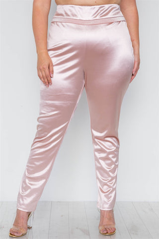 Plus Size Rose Two Piece Cardigan Satin Pants Set