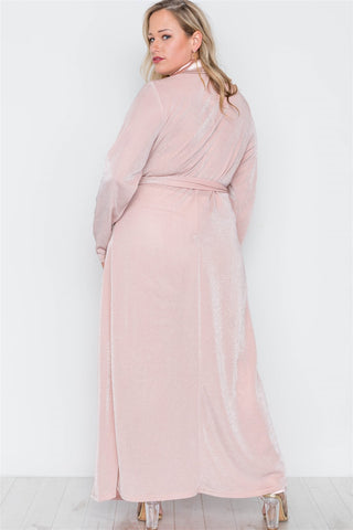 Plus Size Rose Two Piece Cardigan Satin Pants Set