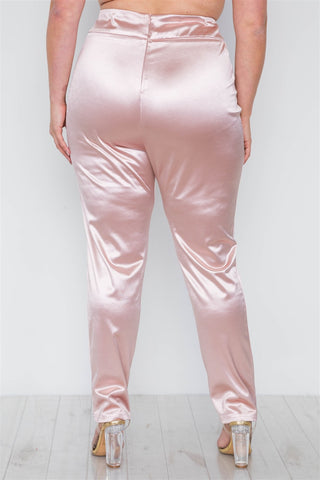 Plus Size Rose Two Piece Cardigan Satin Pants Set