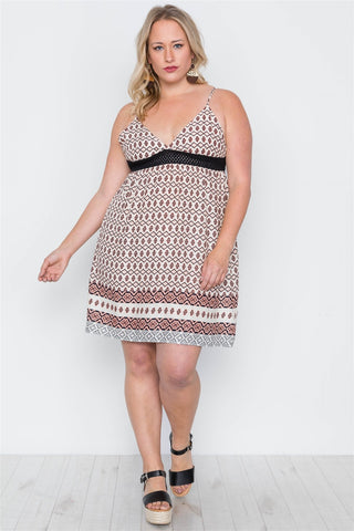 Plus Size Peach Paisley Print Cami Slip On Mini Dress