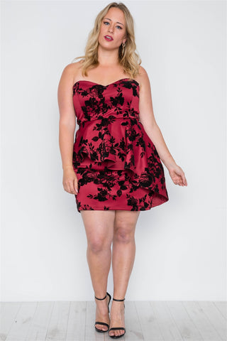 Plus Size Strapless Floral Sweetheart Mini Dress