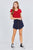 Short Sleeve Round Neck Button Down Stripe Rayon Poly Spandex Rib Top
