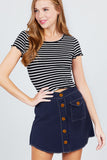 Short Sleeve Round Neck Lettuce Hem Stripe Jersey Cotton Spandex Top