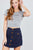 Short Sleeve Round Neck Lettuce Hem Stripe Jersey Cotton Spandex Top
