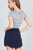 Short Sleeve Round Neck Lettuce Hem Stripe Jersey Cotton Spandex Top