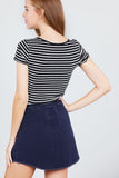 Short Sleeve Round Neck Lettuce Hem Stripe Jersey Cotton Spandex Top