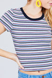 Short Sleeve Crew Neck Multi Stripe Rib Top