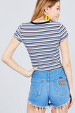 Short Sleeve Crew Neck Multi Stripe Rib Top