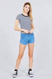 Short Sleeve Crew Neck Multi Stripe Rib Top